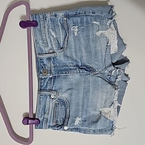 Distressed Light Blue Denim Shorts
